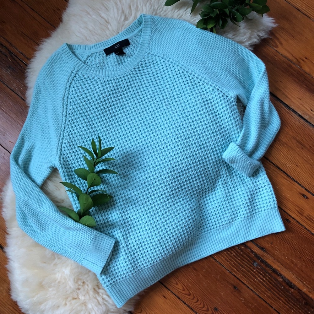 Mint💕Sea Mist Waffle Knit Crew Chunky Sweater M - Picture 2 of 8